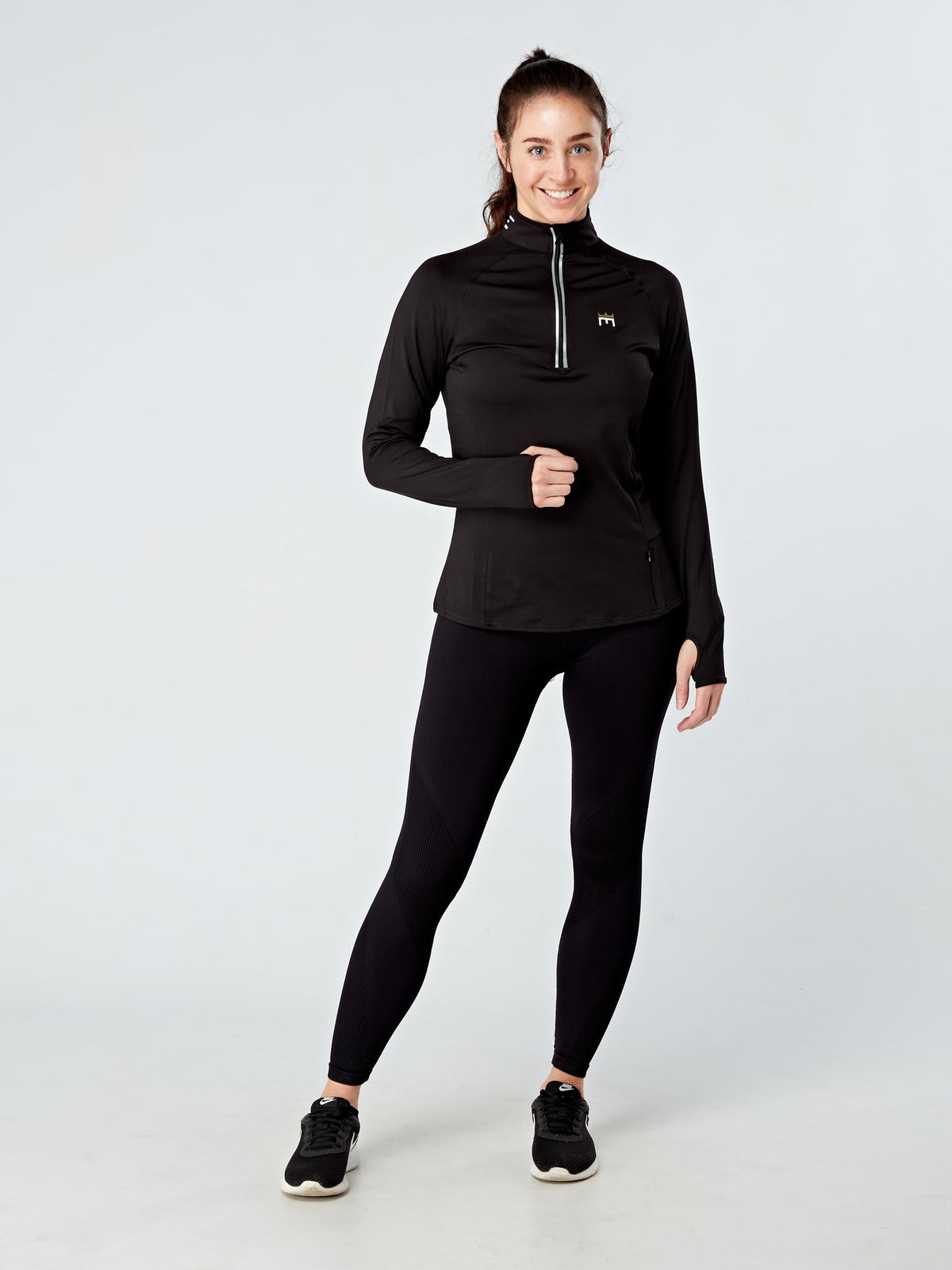 EVOLVE GOLD HALF ZIP LONG SLEEVED TOP - BLACK - Empire Activewear