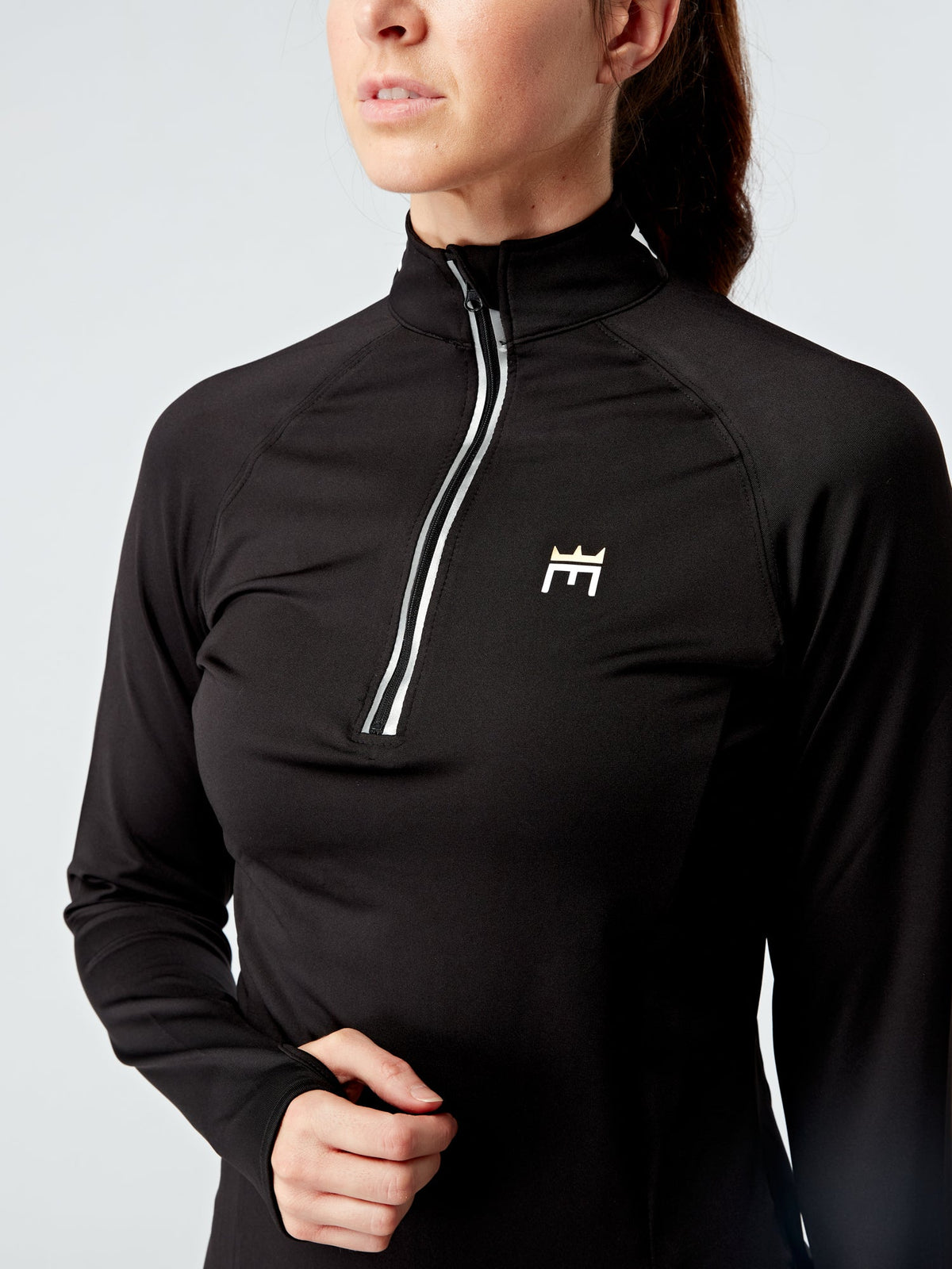 EVOLVE GOLD HALF ZIP LONG SLEEVED TOP - BLACK - Empire Activewear