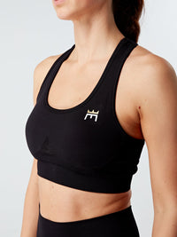 EVOLVE GOLD LUX SPORTS BRA - BLACK - Empire Activewear