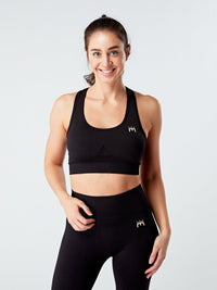 EVOLVE GOLD LUX SPORTS BRA - BLACK - Empire Activewear