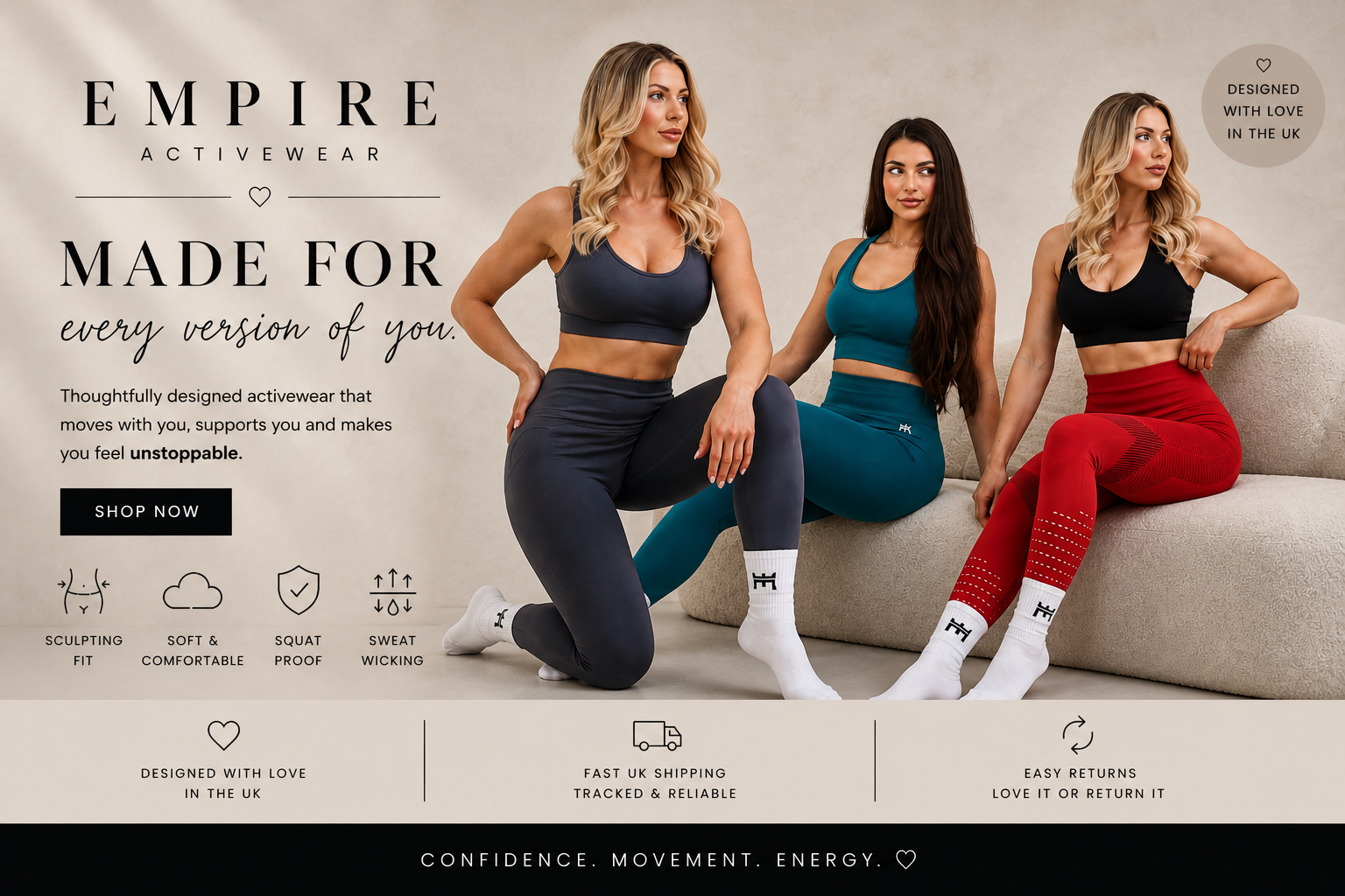 Women wearing empire activewear sets
